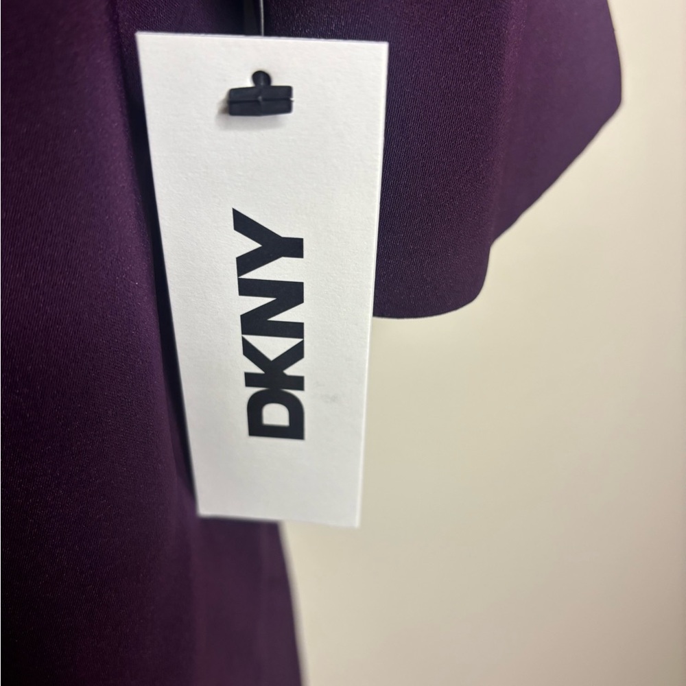 DKNY NWT Deep Purple Long Sleeve V-neck Wrap Mini Dress Ruched Collared Office - Picture 6 of 7